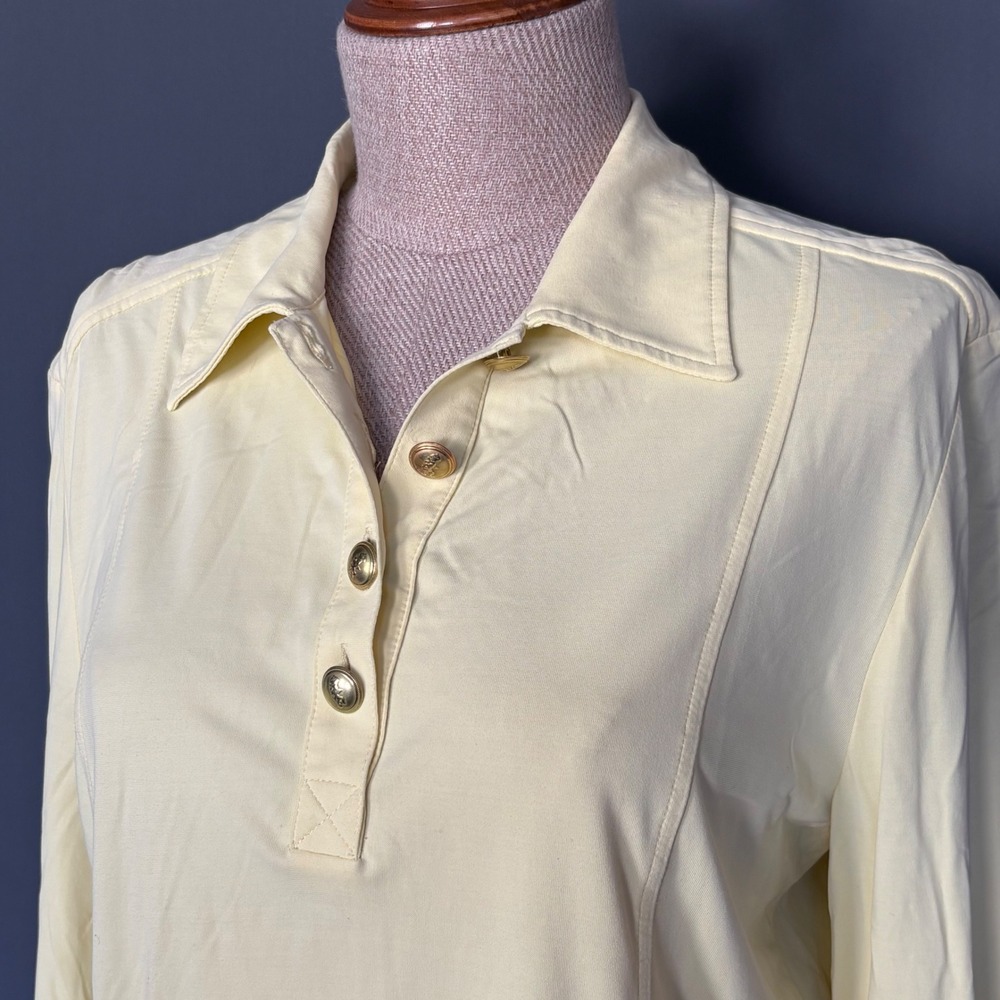 Vintage Mondi Polo Top‎ Gold Crest Buttons | Size S | Yellow 80s